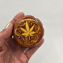 Load image into Gallery viewer, Medium size 4 part Herb Grinder with Kief catcher. Hand painted weed leaf
